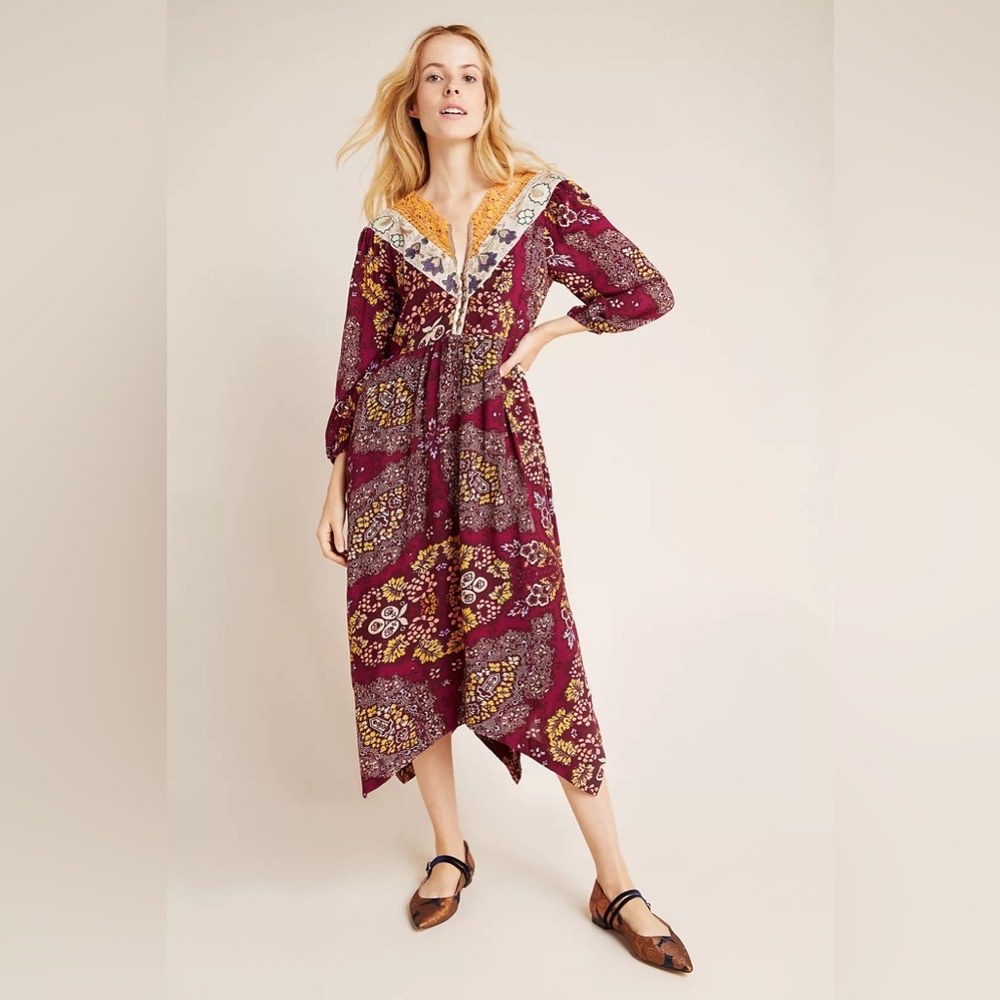 Anthropologie Maeve Meredith Embroidered Maxi Dress
